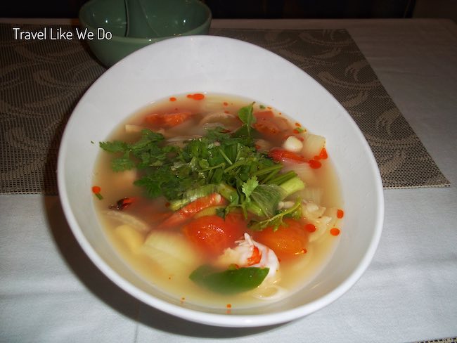 Tom yum goong or tom yum chicken soup is a must in Thailand